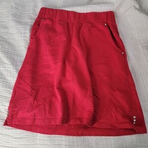 bright red skirt with rhinestones and pockets